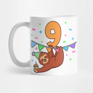 I am 9 with sloth - kids birthday 9 years old Mug